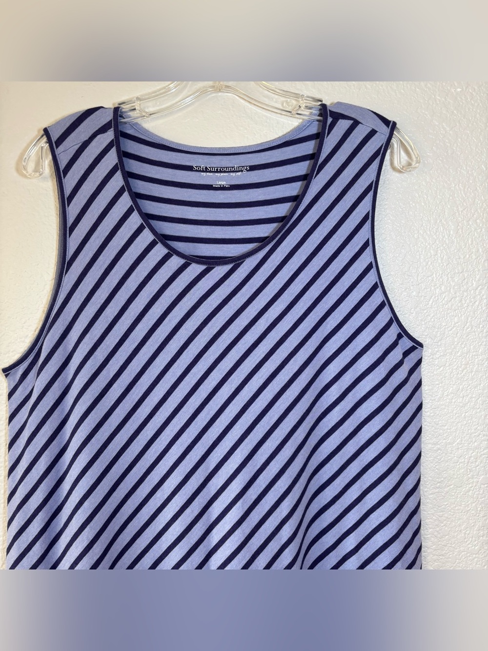 Soft Surroundings Sarina Striped Tank Dress Large Pima Cotton High Low Tulip Hem - Picture 6 of 10